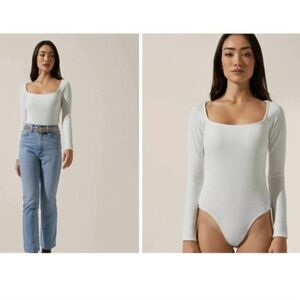 NWOT  Astr The Label Ivory Square Neck Bodysuit Sz XL